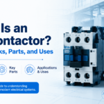 AC contactor cover illustration showing an industrial contactor with electromagnetic coil and contacts