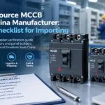 Importer verifying molded case circuit breaker documentation and nameplate data from a China manufacturer before placing a bulk order